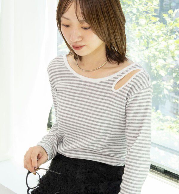 Rie Miller「ウォッシャブルアシンメトリー2WAYボーダーロンT」|Tシャツ・カットソー|