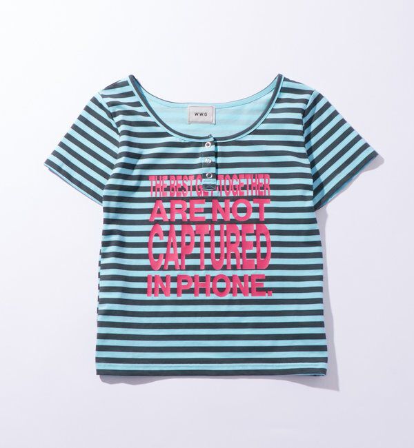  「リングドットヘンリーネックメッセージ TEE」|Tシャツ・カットソー|サックスブルー