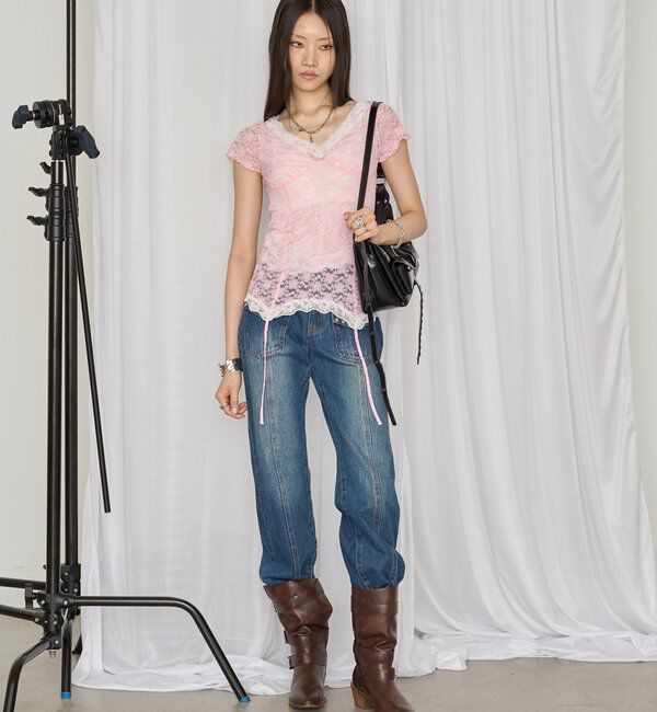  「レースガーターS/S トップス」|Tシャツ・カットソー|