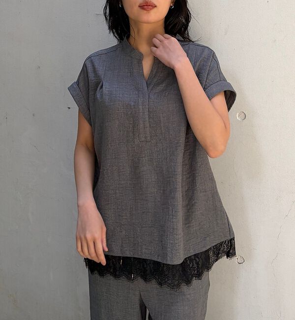 Rouge vif「【2点セット/WEB限定】カルゼヴィンテージセットアップ/スキッパー裾レースブラ」|シャツ・ブラウス|