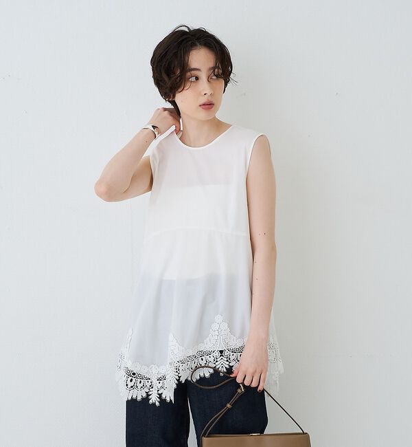 Rouge vif「ランダムヘム裾レースノースリーブブラウス」|シャツ・ブラウス|