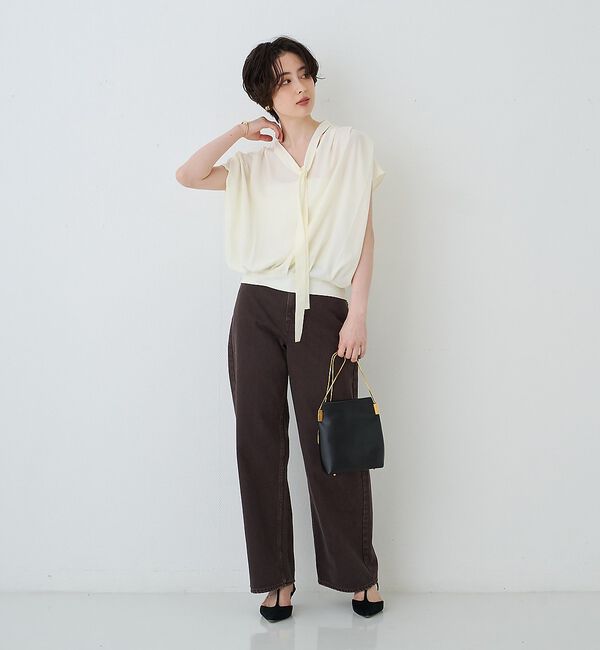 Rouge vif「タイ付きドレープタックVネックブラウス」|シャツ・ブラウス|