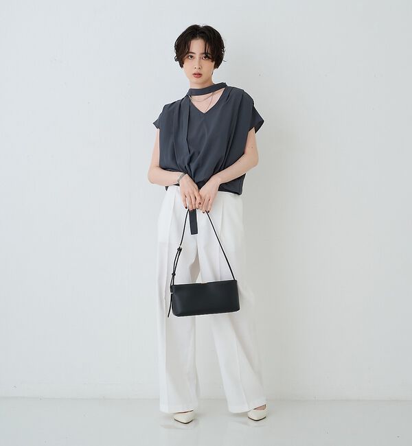 Rouge vif「タイ付きドレープタックVネックブラウス」|シャツ・ブラウス|