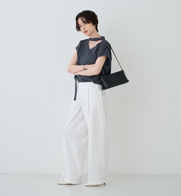 Rouge vif「タイ付きドレープタックVネックブラウス」|シャツ・ブラウス|
