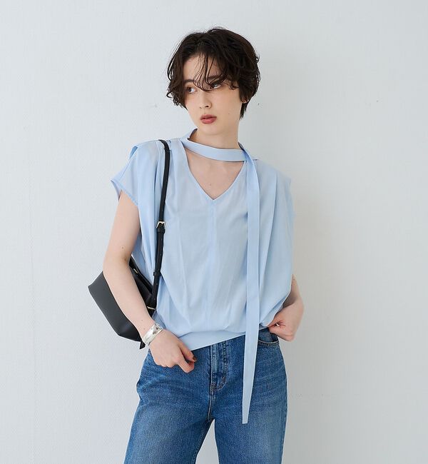 Rouge vif「タイ付きドレープタックVネックブラウス」|シャツ・ブラウス|