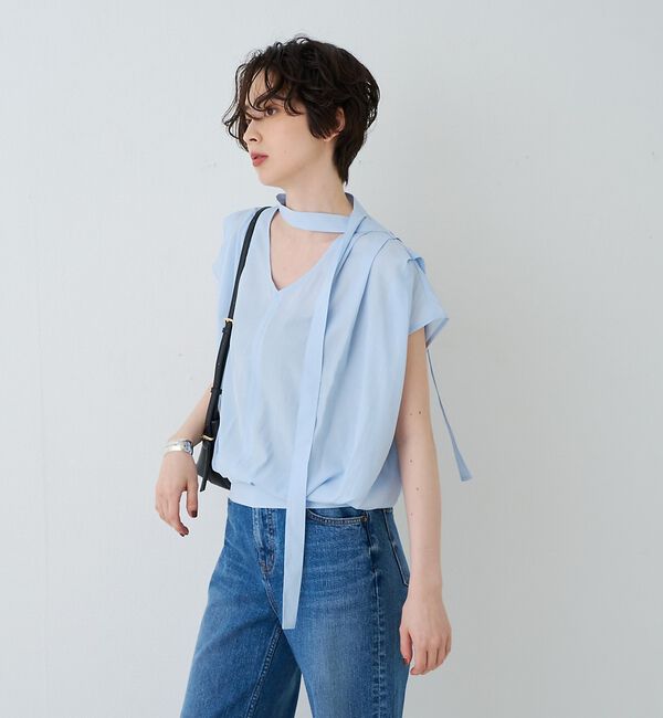 Rouge vif「タイ付きドレープタックVネックブラウス」|シャツ・ブラウス|