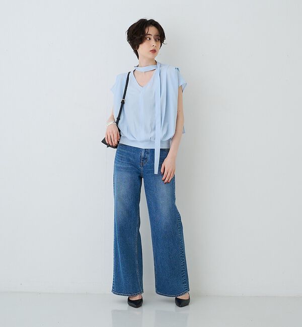 Rouge vif「タイ付きドレープタックVネックブラウス」|シャツ・ブラウス|
