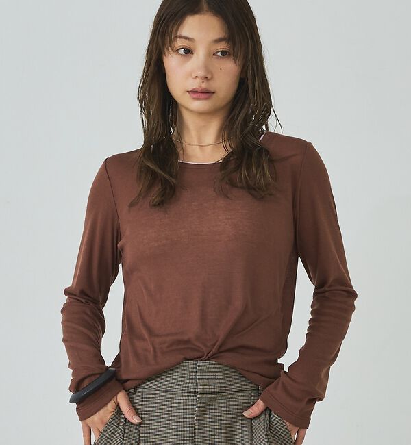 abahouse mavie「ダブル襟シアーフライスプルオーバー」|Tシャツ・カットソー|ブラウン