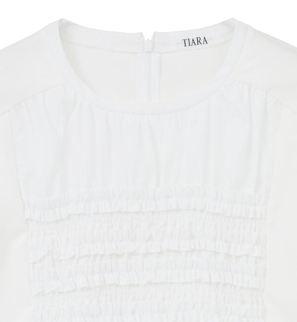 TIARA「フリルシャーリングコンビTブラウス」|Tシャツ・カットソー|