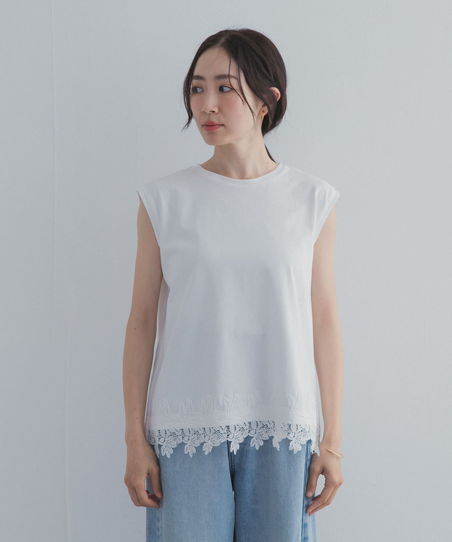 URBAN RESEARCH DOORS「裾レースノースリーブプルオーバー」|Tシャツ・カットソー|
