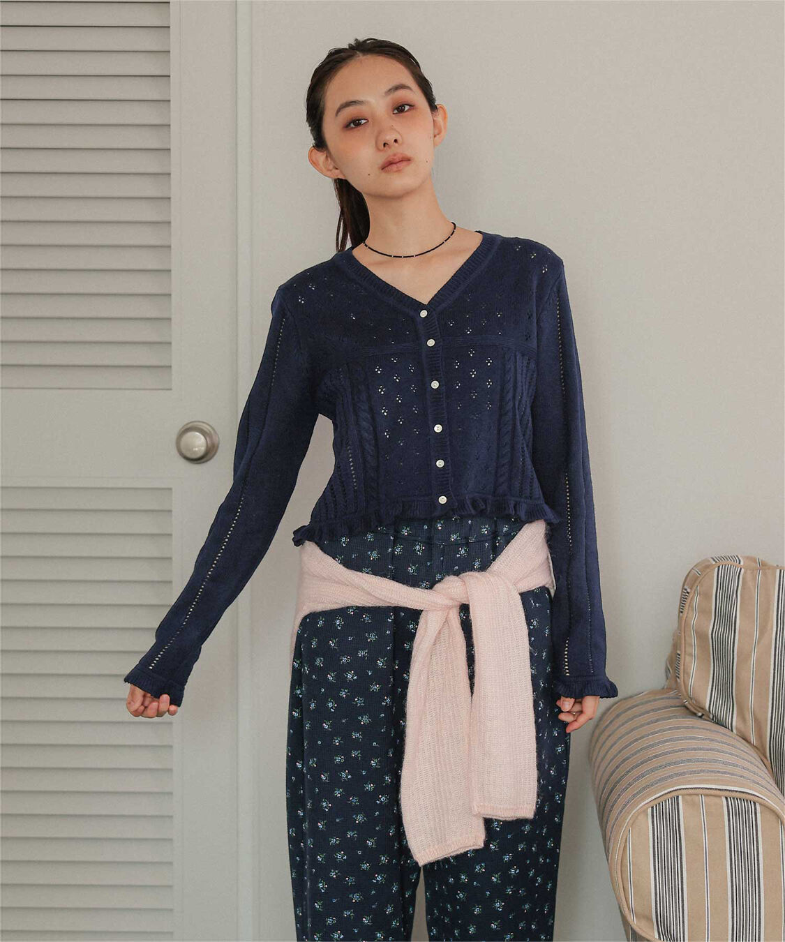 miette「アイレット柄Vネックショートニットカーディガン」|ニット・セーター|