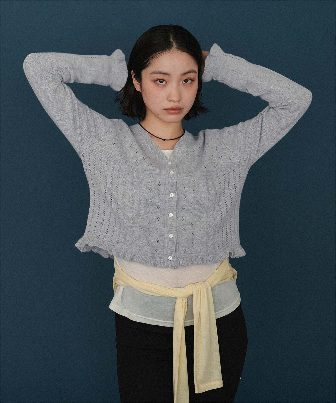 miette「アイレット柄Vネックショートニットカーディガン」|ニット・セーター|