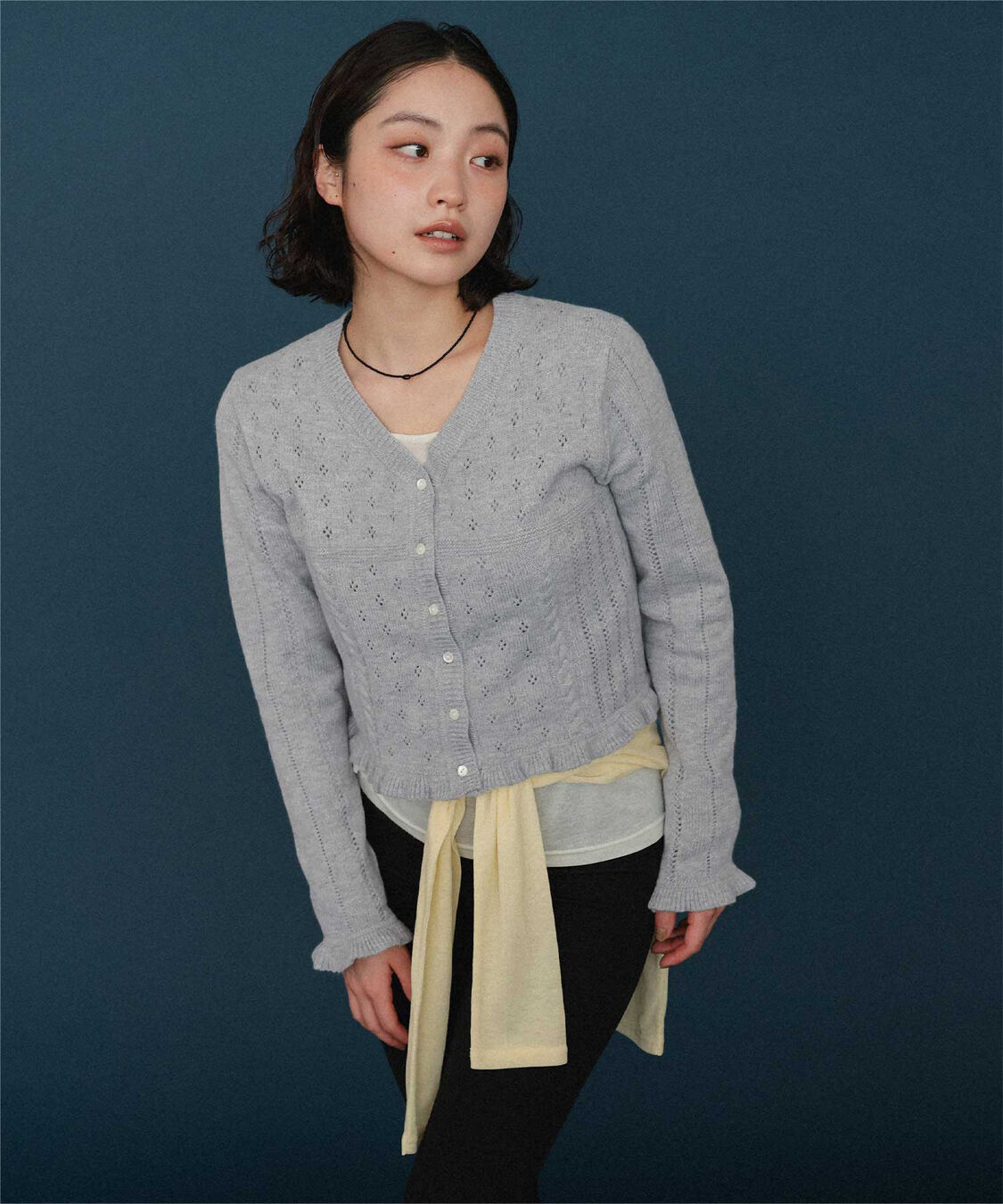 miette「アイレット柄Vネックショートニットカーディガン」|ニット・セーター|