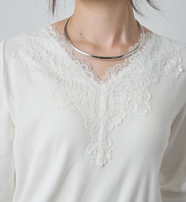  「襟袖レースリブロングスリーブカットソー」|Tシャツ・カットソー|