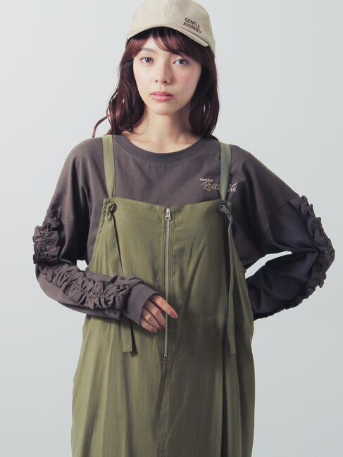 Samansa Mos2「袖タテフリルロンT」|Tシャツ・カットソー|チャコールグレー