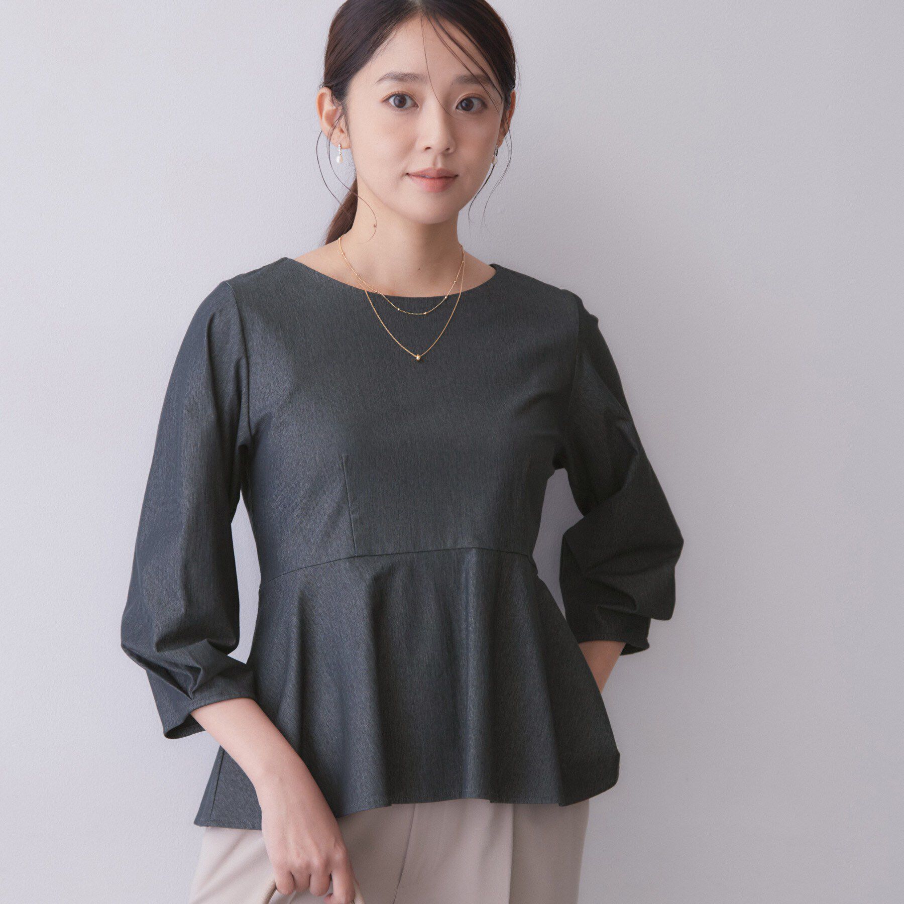index「バックパール調ペプラムトップス【洗濯機OK】」|Tシャツ・カットソー|スミクロ(018)