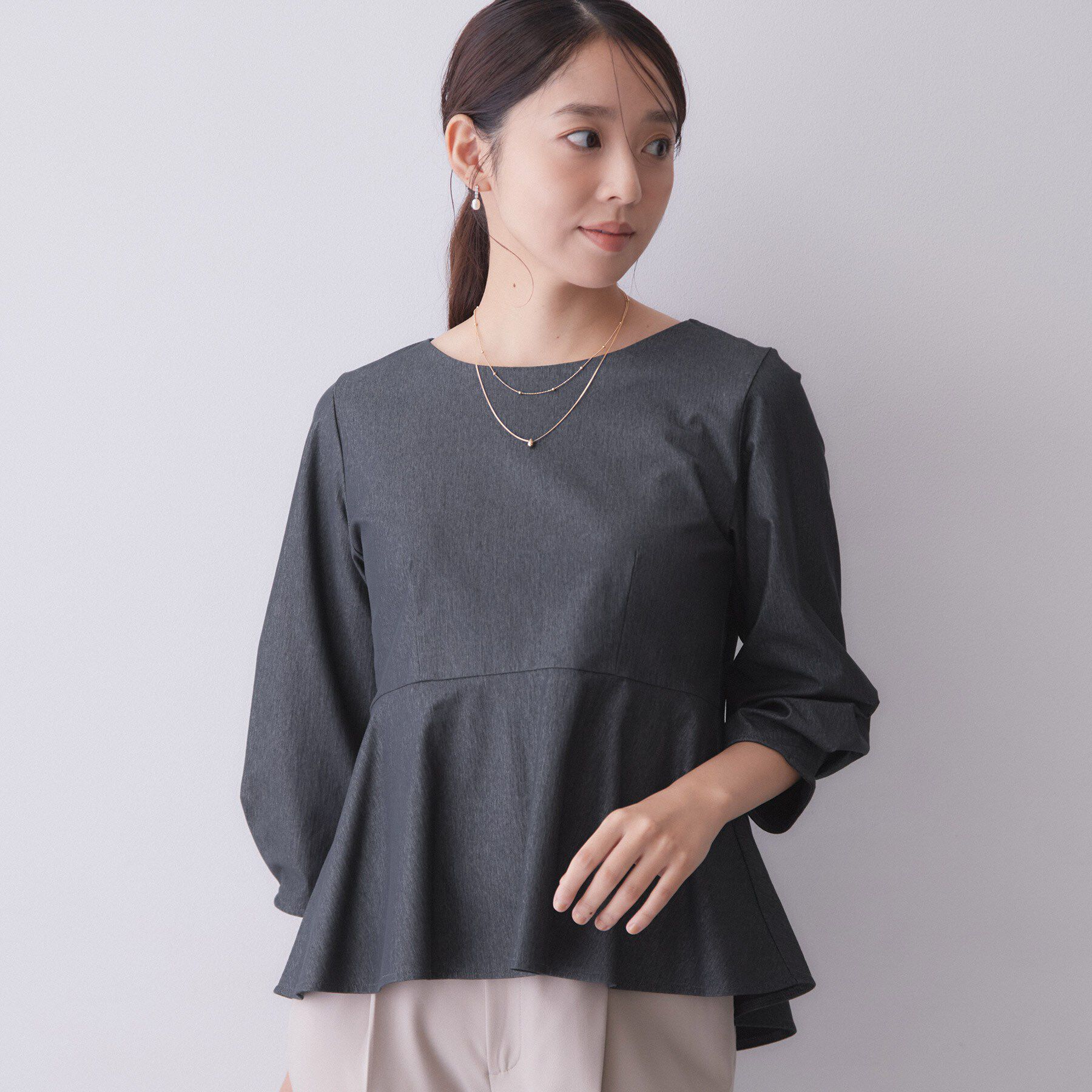 index「バックパール調ペプラムトップス【洗濯機OK】」|Tシャツ・カットソー|