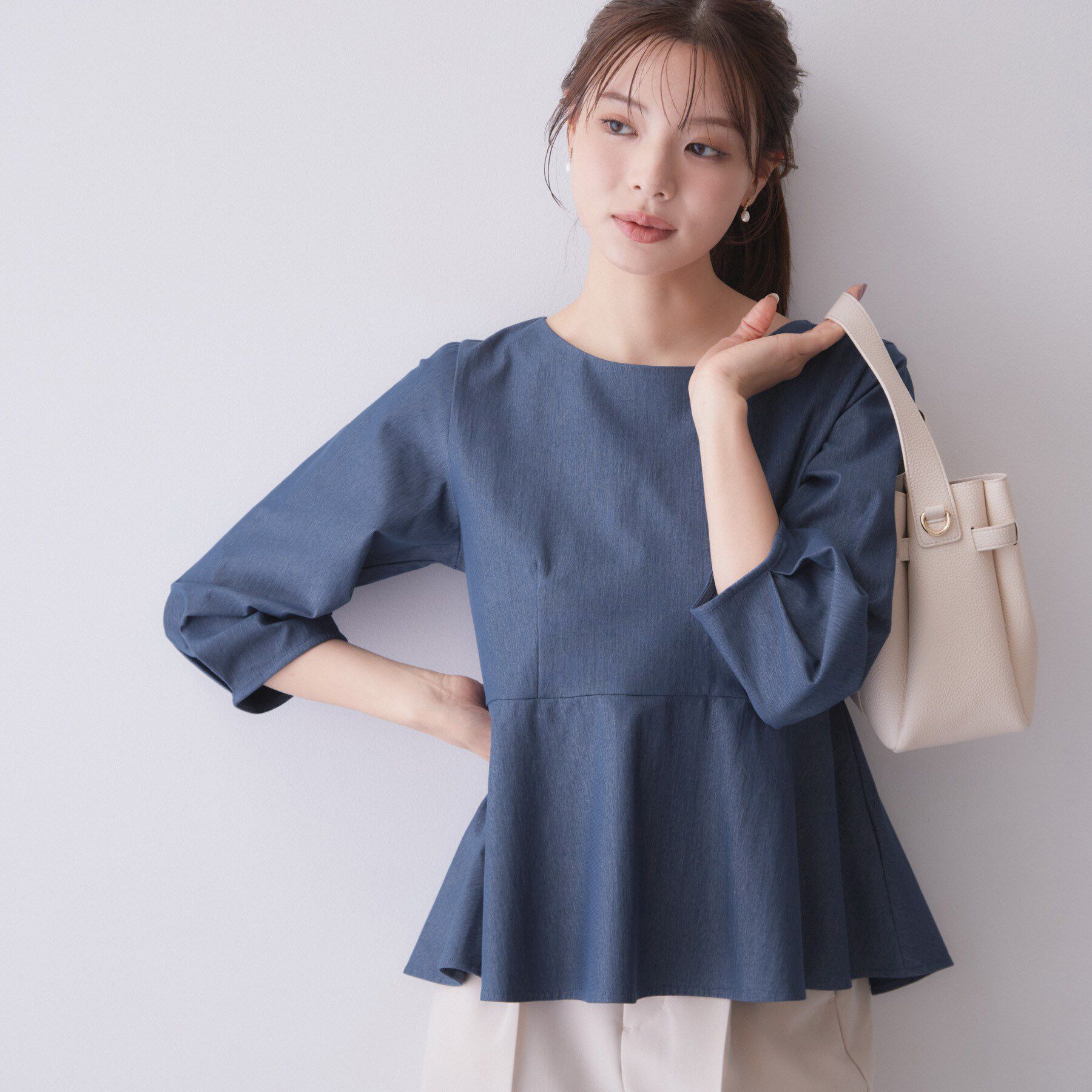index「バックパール調ペプラムトップス【洗濯機OK】」|Tシャツ・カットソー|