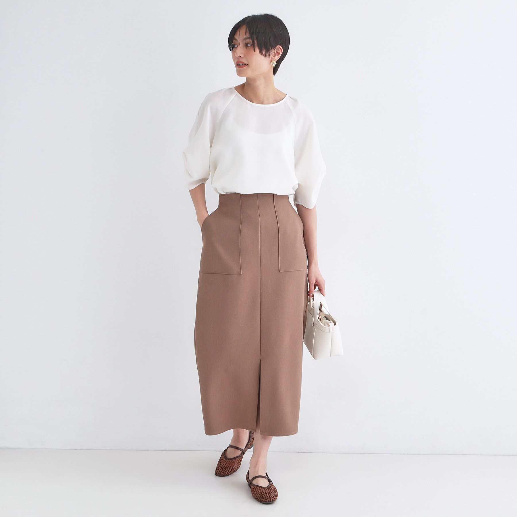 OPAQUE.CLIP「【接触冷感／吸水速乾】リネンライク タックスリーブブラウス《セットアップ対応／洗濯機OK》」|シャツ・ブラウス|