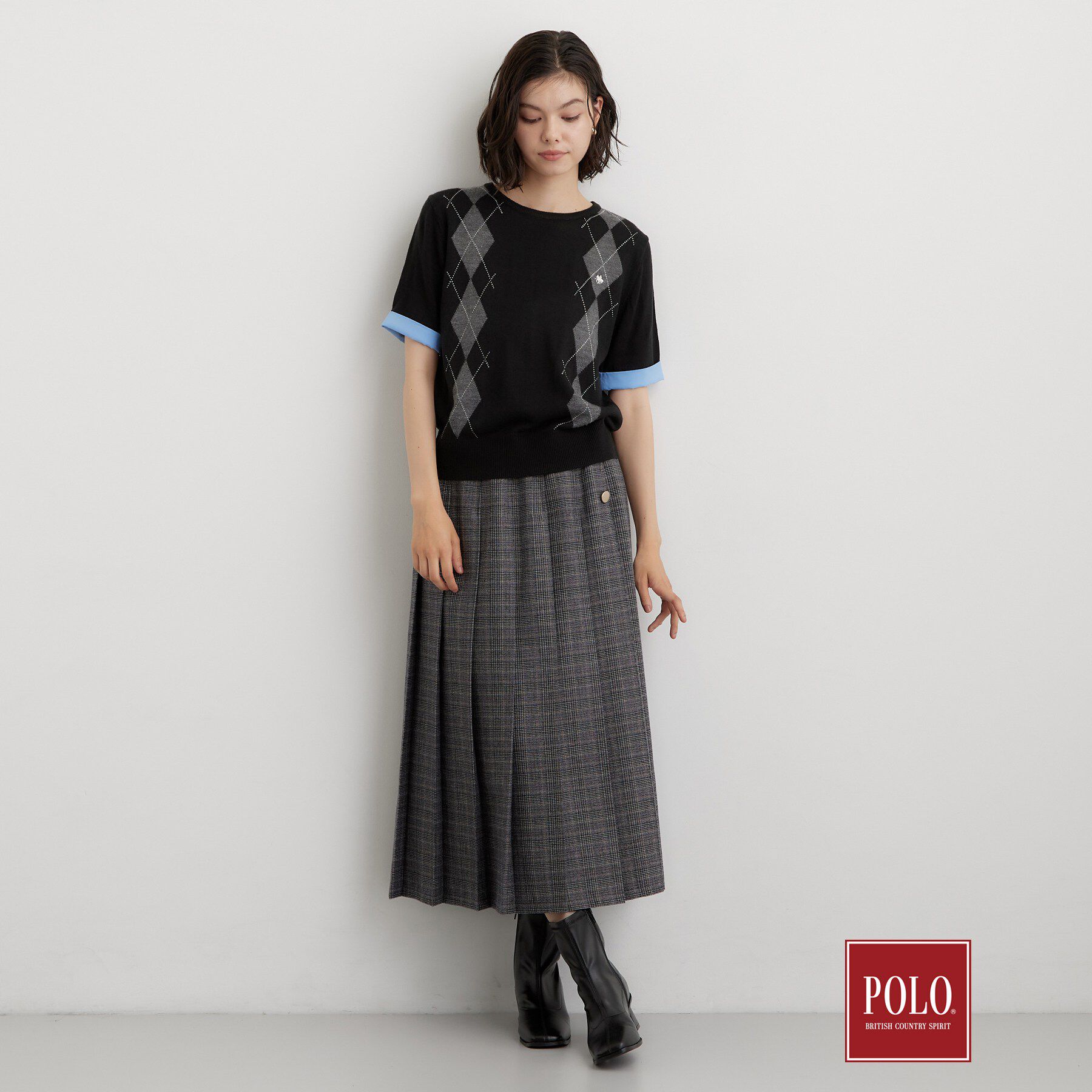 THE SHOP TK「POLO BCS/アーガイル5分袖ニット」|ニット・セーター|