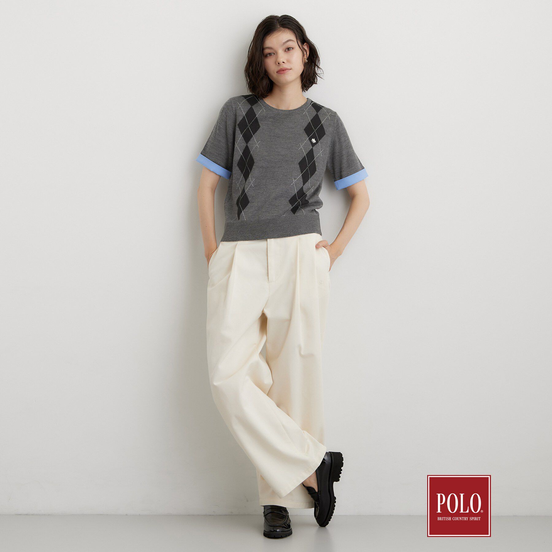 THE SHOP TK「POLO BCS/アーガイル5分袖ニット」|ニット・セーター|