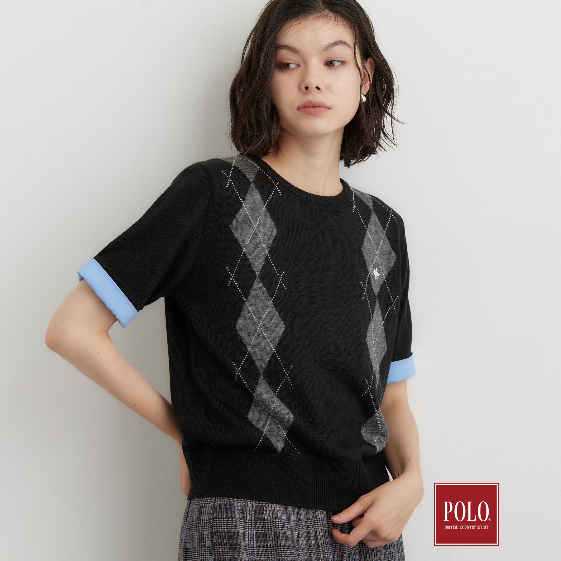THE SHOP TK「POLO BCS/アーガイル5分袖ニット」|ニット・セーター|