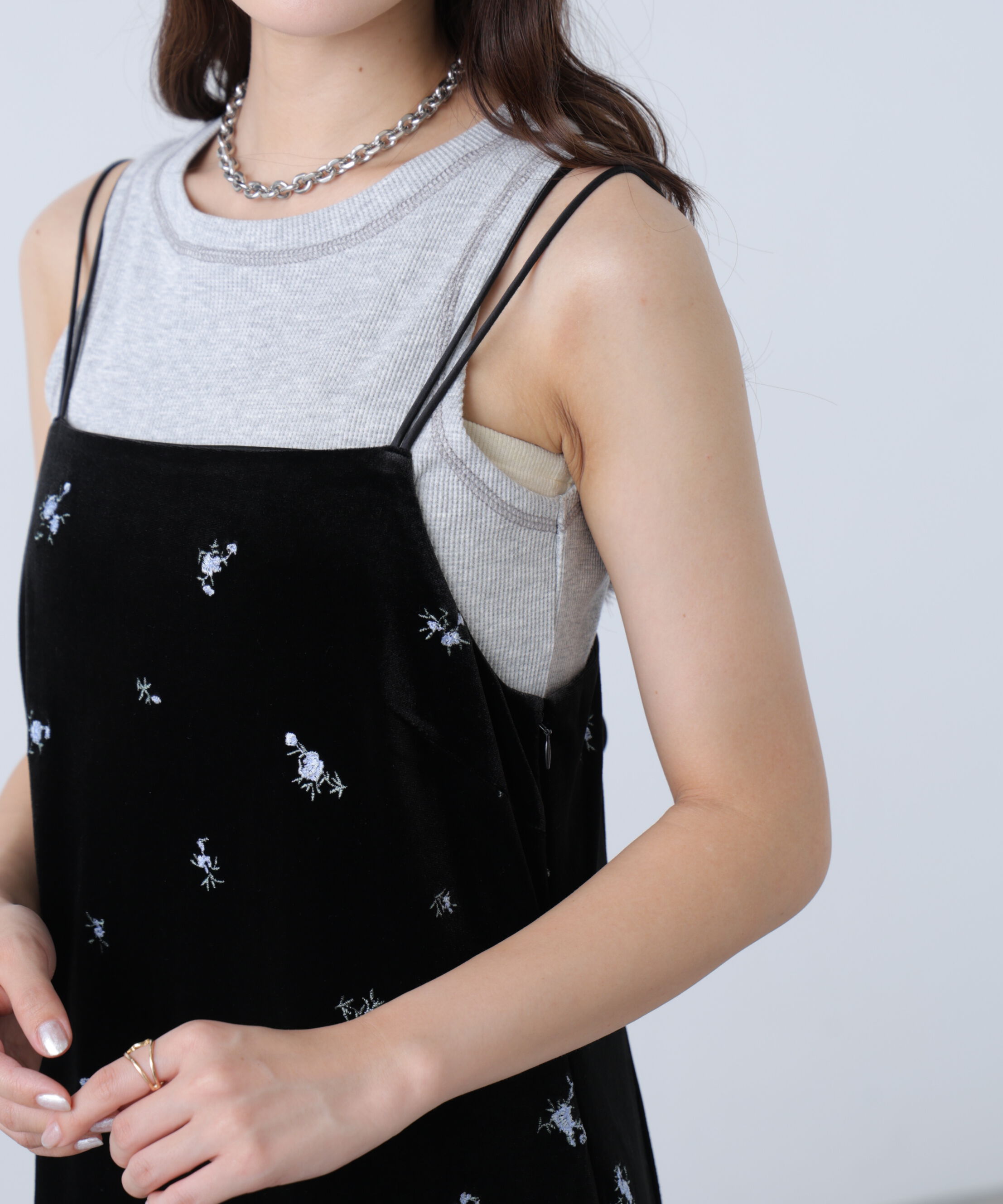  「2ストラップベロアキャミワンピース」|ワンピース|