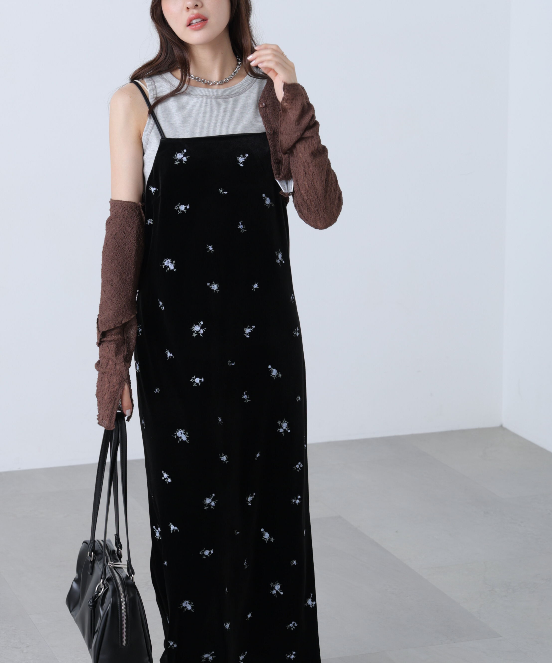  「2ストラップベロアキャミワンピース」|ワンピース|