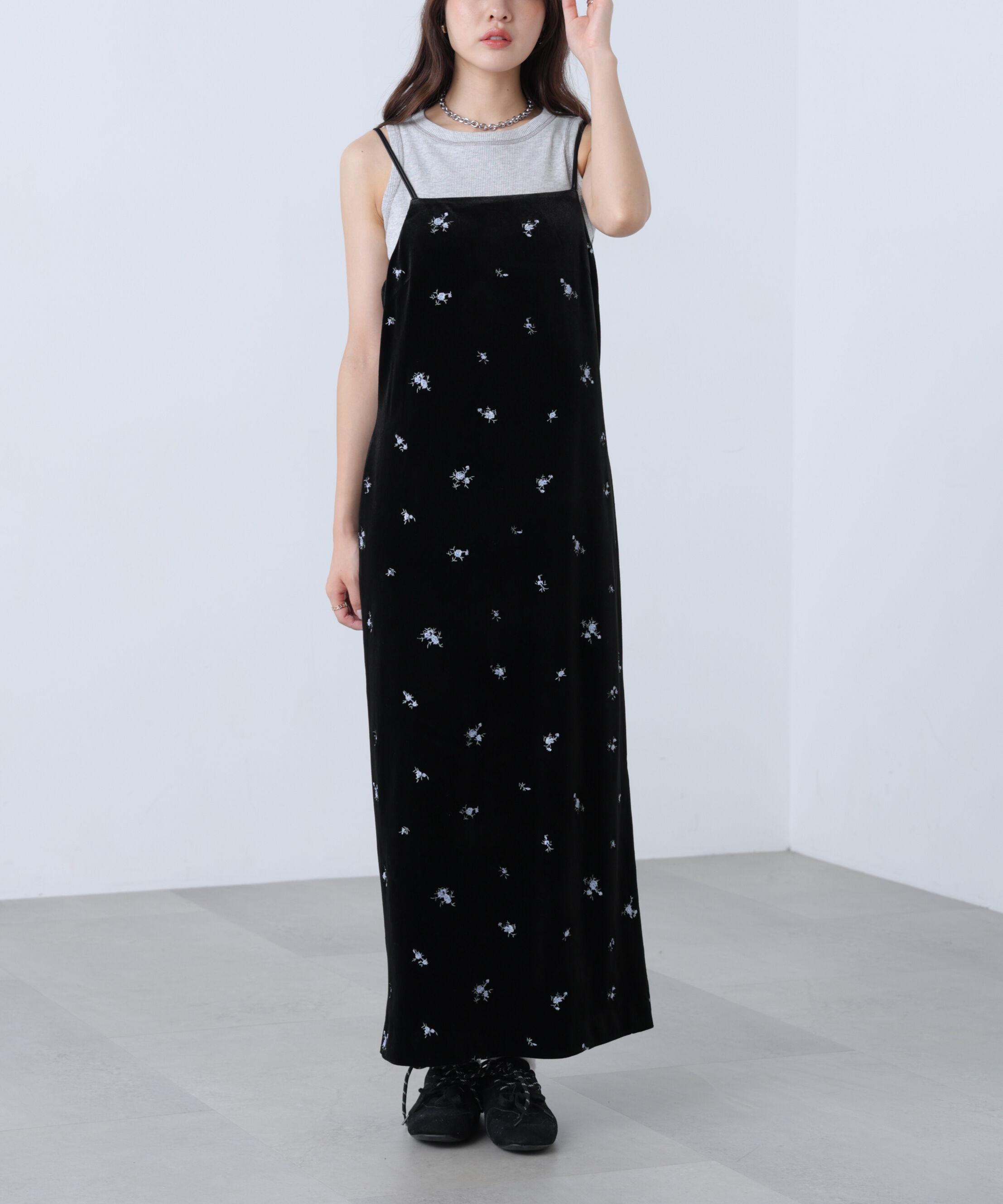  「2ストラップベロアキャミワンピース」|ワンピース|