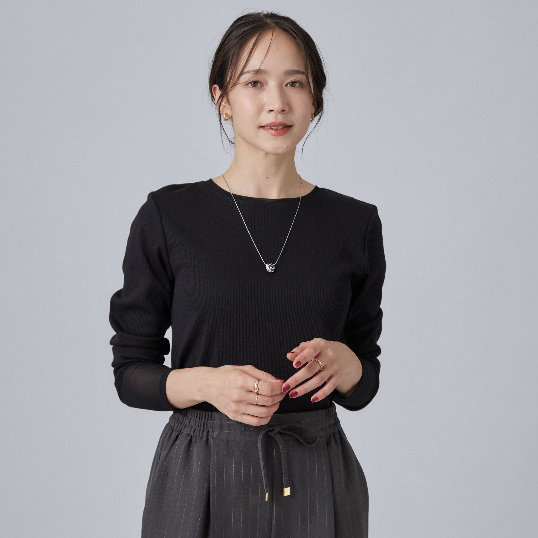 SHOO･LA･RUE「【S-LL/洗濯機可】コーデの幅広がる お袖チュールトップス」|Tシャツ・カットソー|