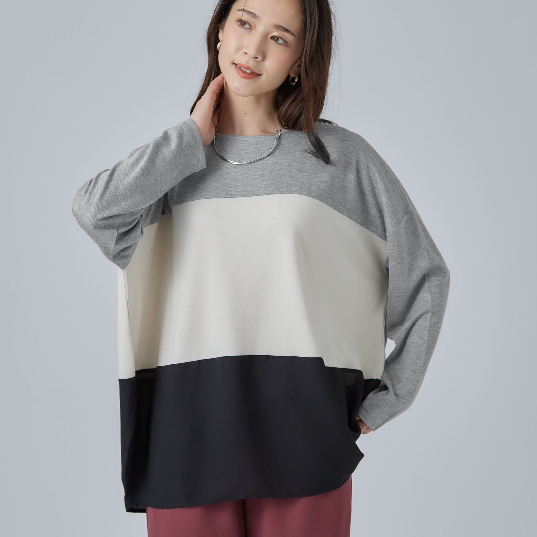 SHOO･LA･RUE「【S-LL/洗濯機可】三段切り替え 長袖トップス」|Tシャツ・カットソー|