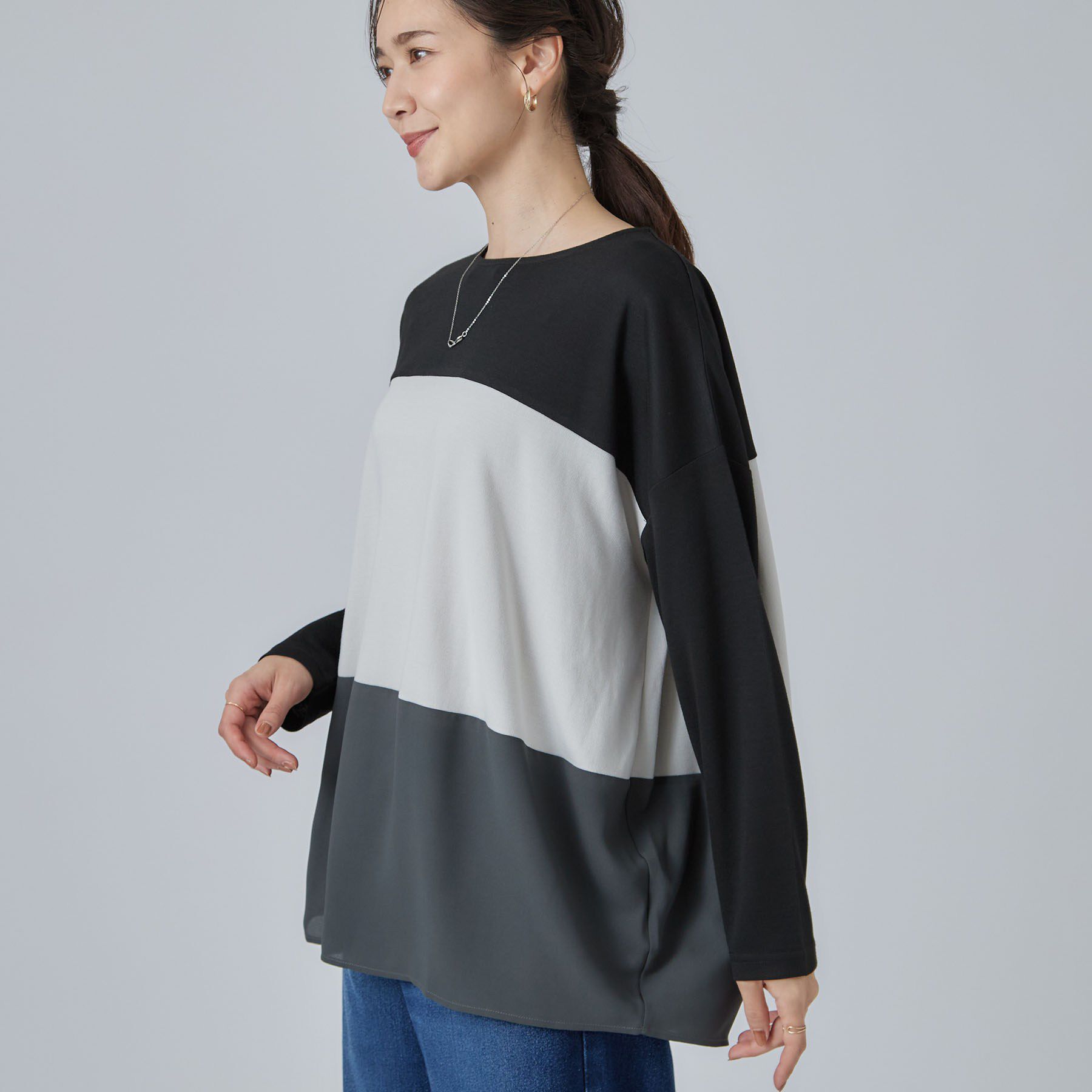 SHOO･LA･RUE「【S-LL/洗濯機可】三段切り替え 長袖トップス」|Tシャツ・カットソー|