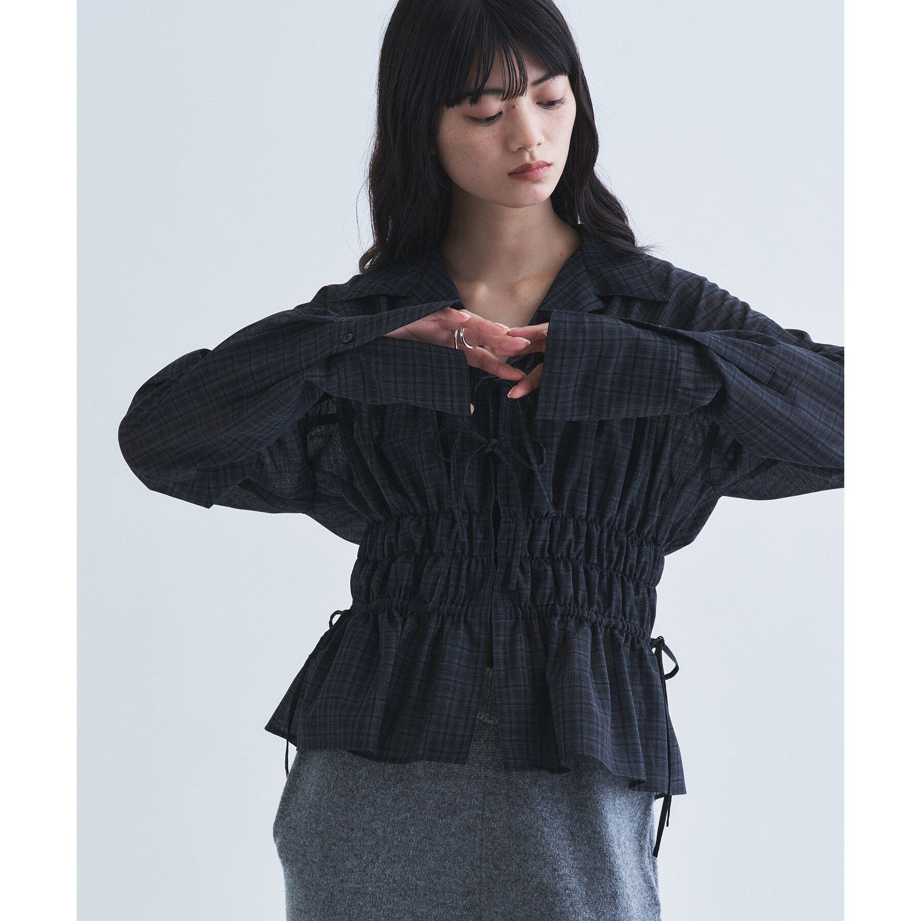CODE A「light shirred check blouse」|シャツ・ブラウス|