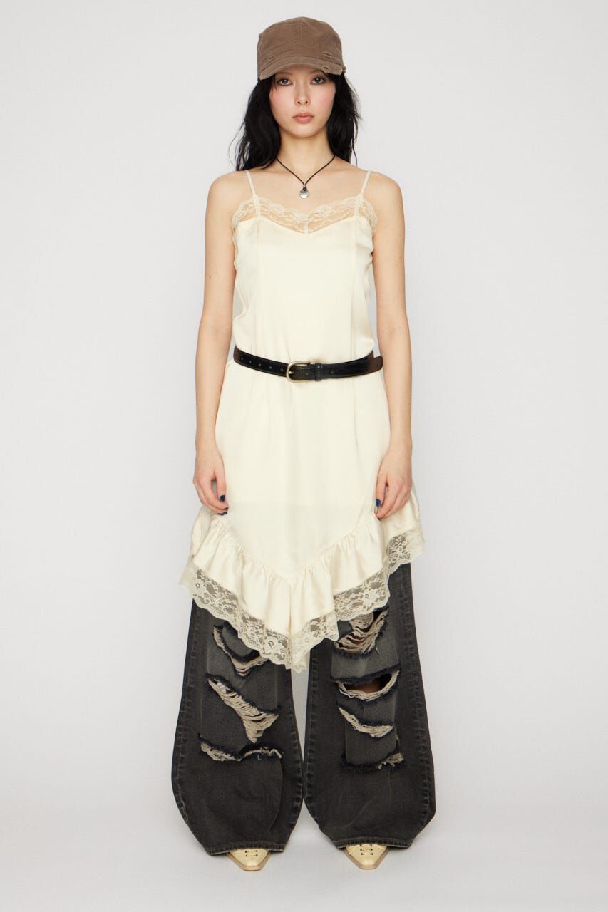 LAGUA GEM「SATIN LACE CAMI ワンピース」|ワンピース|O/WHT1