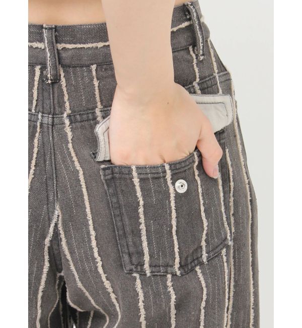 MURUA「ストライプフリンジハイウエストデニムパンツ」|デニム|
