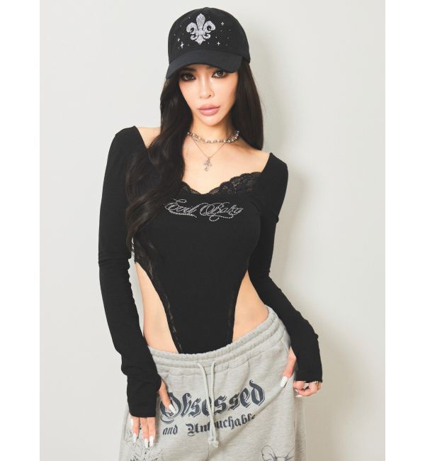 EVRIS「【SupBaby &times; EVRIS】レースドッキングボディースーツ」|Tシャツ・カットソー|ブラック