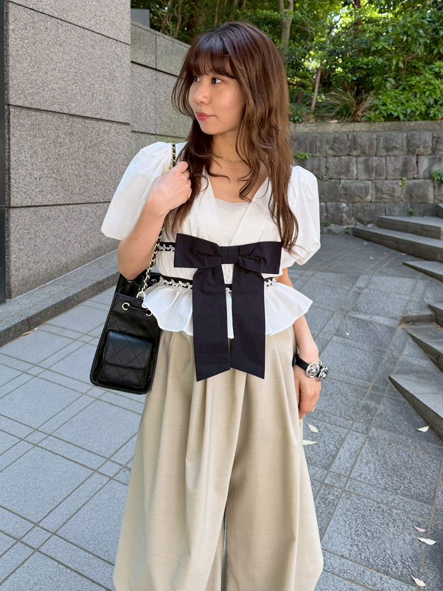 LILY BROWN「[L.B CANDY STOCK]ペプラムリボントップス」|Tシャツ・カットソー|