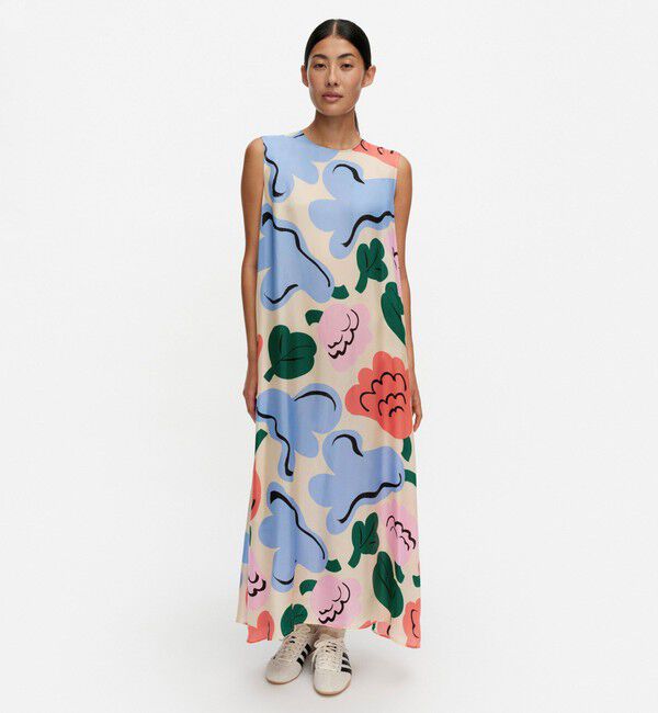 Marimekko「Sh Migot Kukasta kukkaan ワンピース」|ワンピース|ﾌﾞﾙｰ&times;ｵﾚﾝｼﾞ&times;ﾗｲﾄﾋﾟﾝｸ