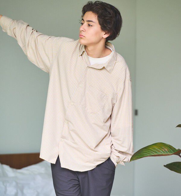 UNITED ARROWS green label relaxing「ナイロン コットン チェック ジャストルーズ 長袖 シャツ」|シャツ・ブラウス|CREAM