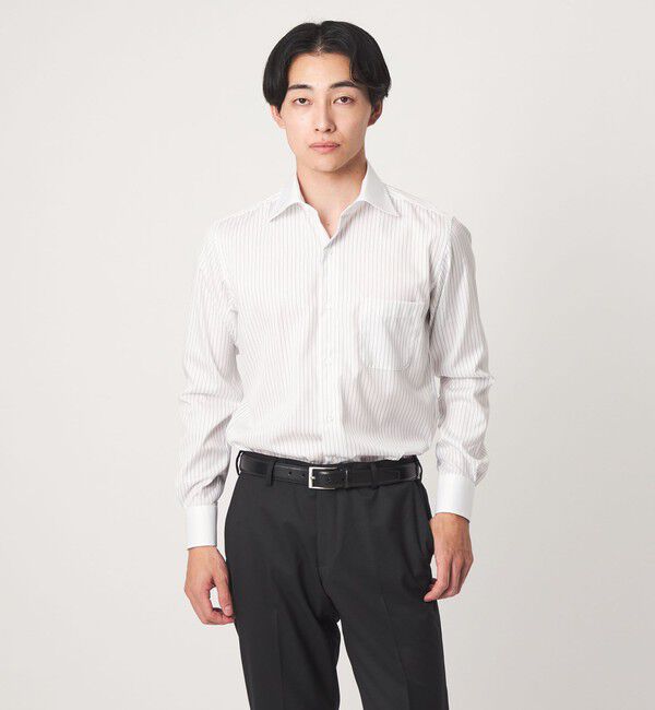 UNITED ARROWS green label relaxing「コットン ツイル ストライプ クレリック ワイドカラー ドレスシャツ -イージーアイロン-」|シャツ・ブラウス|BLACK