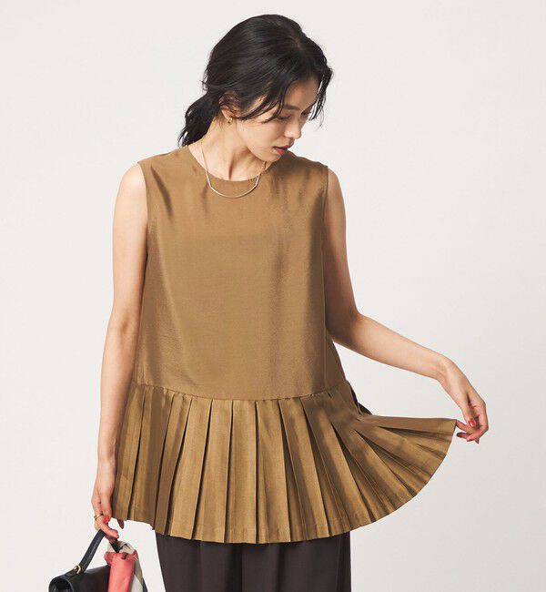 UNITED ARROWS green label relaxing「プリーツ ドッキング ノースリーブ ブラウス」|シャツ・ブラウス|BEIGE