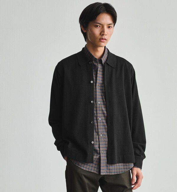 UNITED ARROWS green label relaxing「クレープヤーン 長袖 ニット ポロカーディガン -ハンドウォッシャブル-」|カーディガン|BLACK