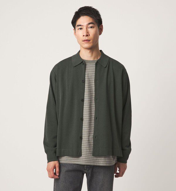 UNITED ARROWS green label relaxing「クレープヤーン 長袖 ニット ポロカーディガン -ハンドウォッシャブル-」|カーディガン|