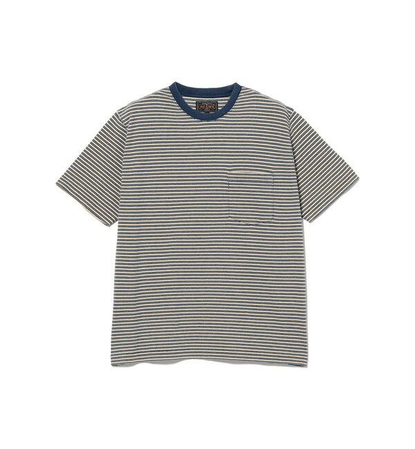 BEAMS PLUS「BEAMS PLUS｜Pocket Tee Indigo Stripe｜ポケットT｜大人カジュアル」|Tシャツ・カットソー|