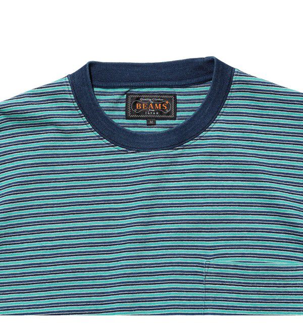 BEAMS PLUS「BEAMS PLUS｜Pocket Tee Indigo Stripe｜ポケットT｜大人カジュアル」|Tシャツ・カットソー|