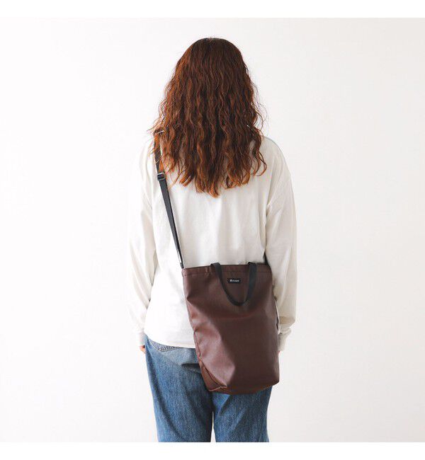 bPr BEAMS「2WAY エコレザー ディープボトム バッグ M」|ポーチ|BROWN