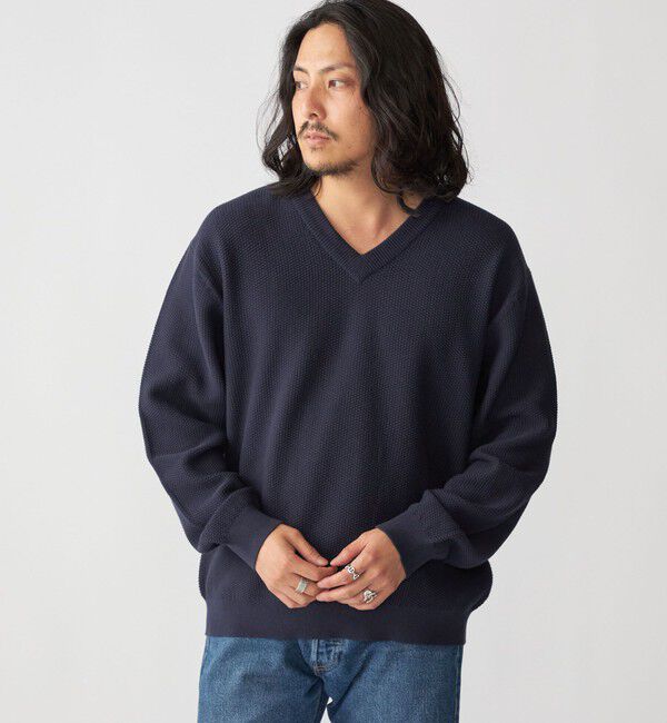 SHIPS「SHIPS:〈洗濯機可能〉SOLOTEX(R) コットン ピケ Vネック ニット」|ニット・セーター|