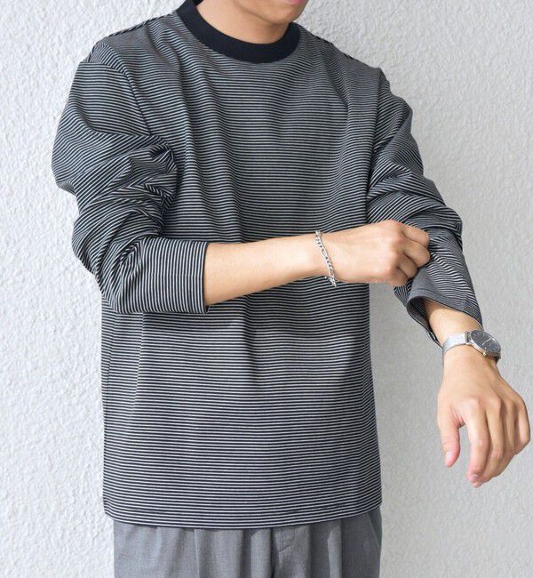 SHIPS any「SHIPS any: デザインリブ ハイゲージ ポンチ マイクロ ボーダー Tシャツ (ロンT)◇」|Tシャツ・カットソー|