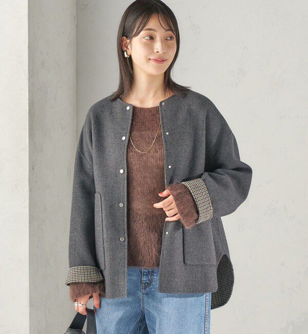 SHIPS for women「《予約》セミ 梳毛 配色 リバーシブル ノーカラー コート」|ノーカラーコート|