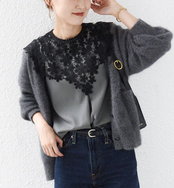 SHIPS for women「《予約》【WEB限定】〈手洗い可能〉フラワー ヨーク レース ロング スリーブ ブラウス」|シャツ・ブラウス|